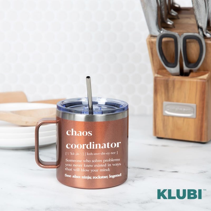 KLUBI Chaos Coordinator Tumbler Rose Gold Coffee Tumbler 14oz Chaos Coordinator Gifts for Women Boss Gifts for Women Boss Thank You Gift Rose Gold Gift Ideas Chaos Coordinator Mug Coworker Gifts for Women - Image 3